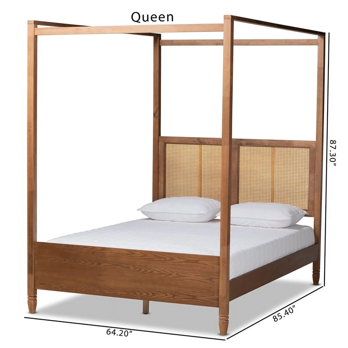 Brown Finished Wood Queen Size Canopy Bed U794201