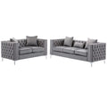 Velvet Sofa Set with Loveseat and Sofa in Gray T688