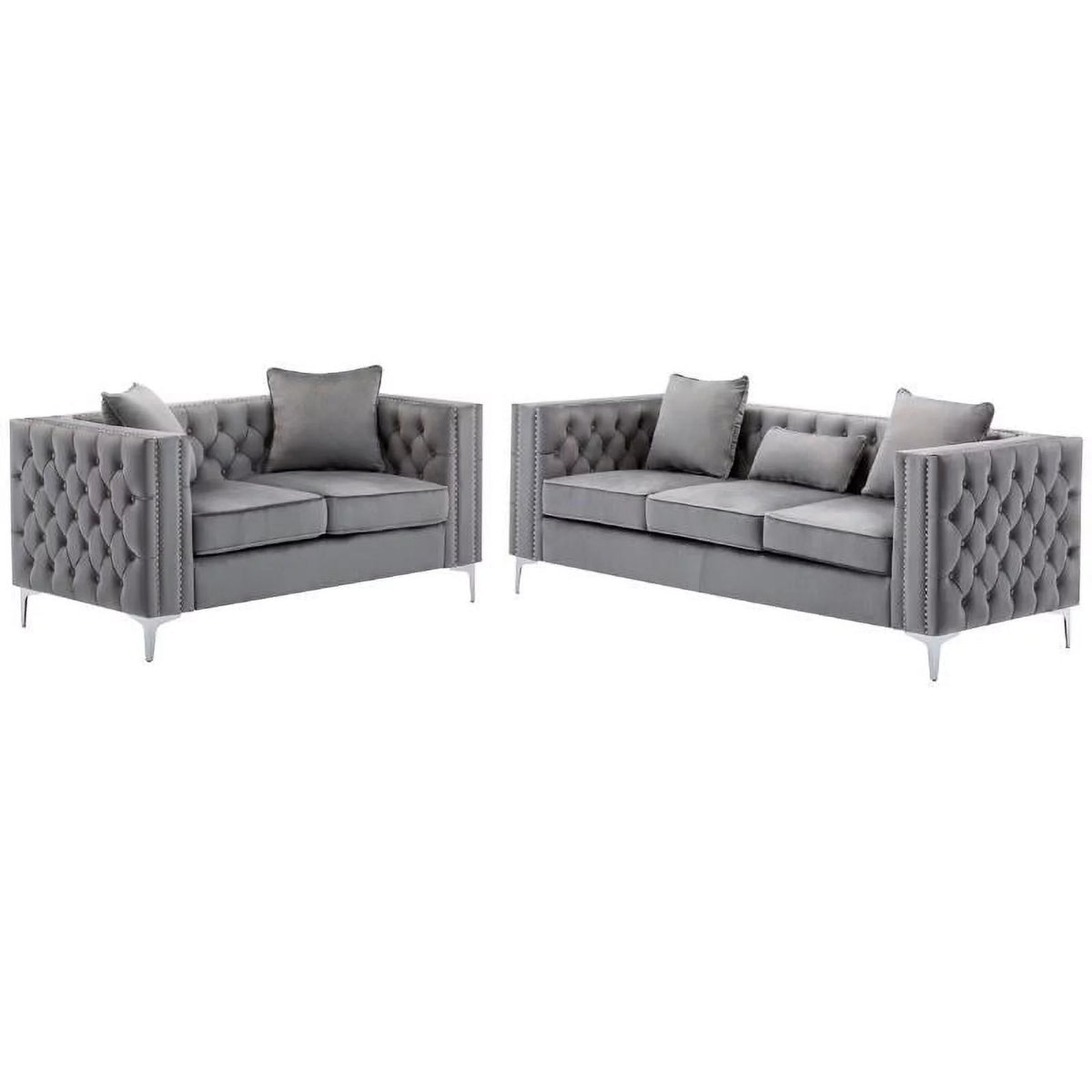 Velvet Sofa Set with Loveseat and Sofa in Gray T688