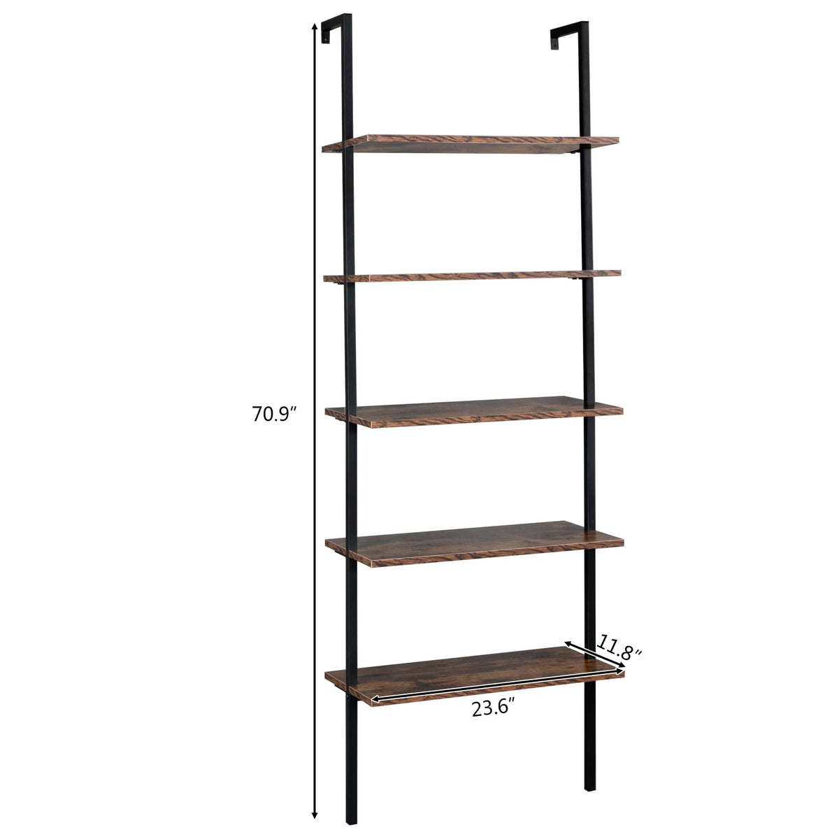 5 Tier Wall Mounted Ladder Shelf with Metal Frame and Wood Shelf Y195721