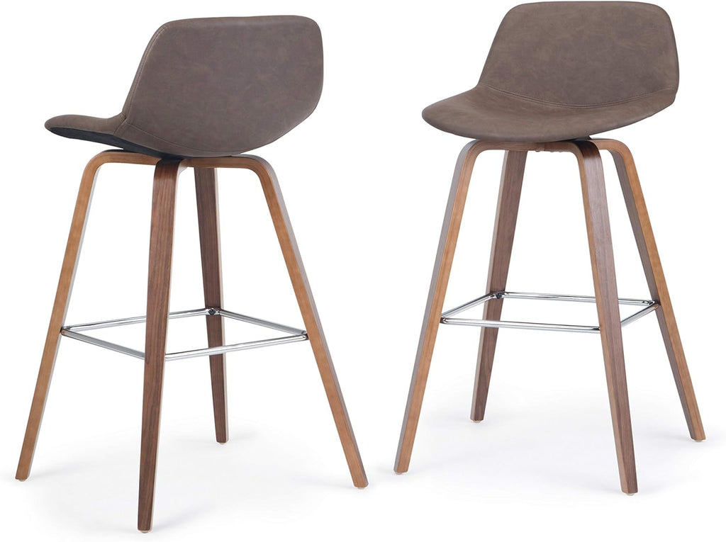 Distressed Chocolate Brown Vegan Faux Leather Bentwood Counter Height Stool Set Of 2 K650