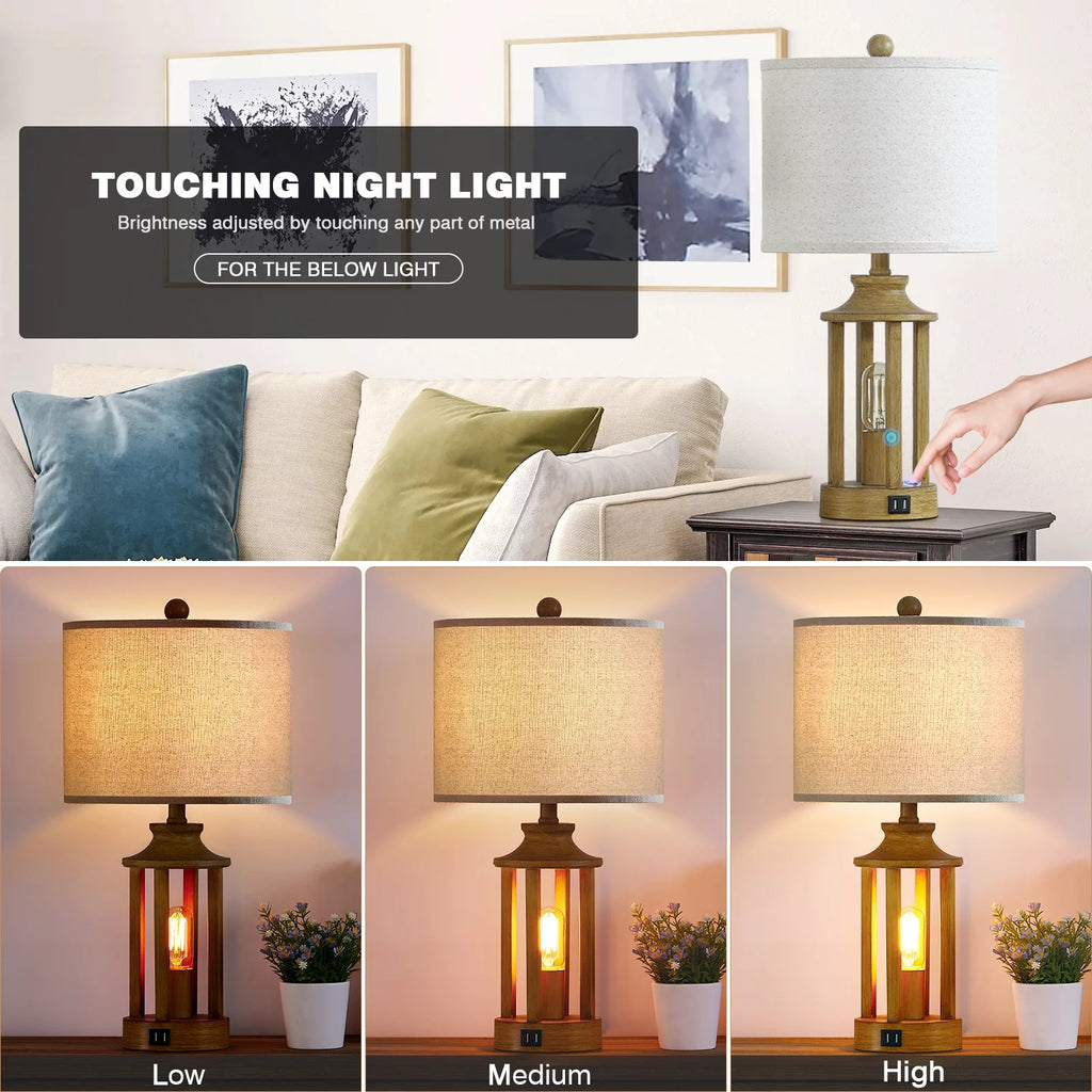 3 Way Dimmable Touch Control Table Lamps Set of 2 with USB Ports N103012