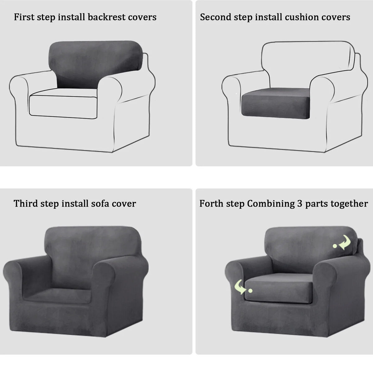 Dark Blue 3 Piece Stretch Velvet Sofa Slipcover S39791