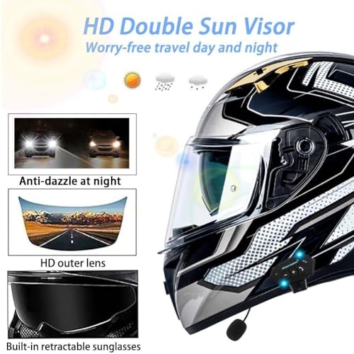 Motorcycle Helmet with Bluetooth, Full Face Helmet, ECE Certified Clear Visor B43842