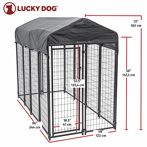 Black Powder Coat Steel Frame Outdoor Dog Kennel with Waterproof Canopy Roof and Gate Door D471