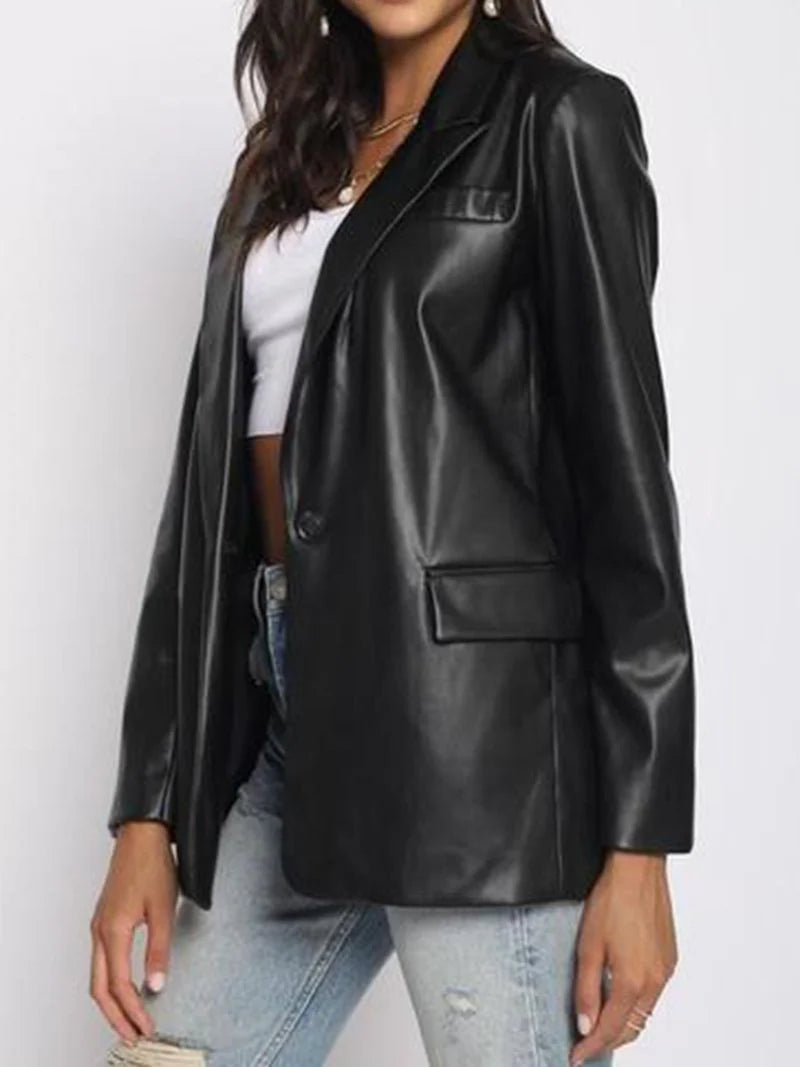Recycled Vegan Leather One Button Blazer Jacket Z8103