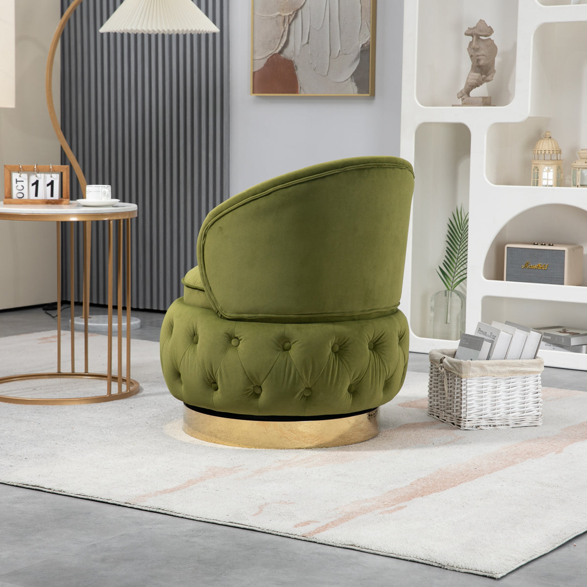 Olive Green Velvet Swivel Accent Chair Z878