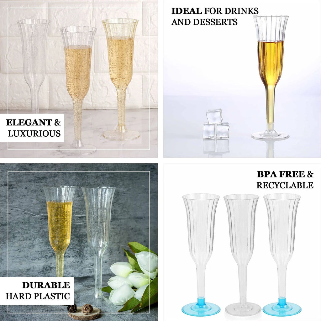 60 Pcs Gold Glitter Clear Plastic Champagne Flutes X29807