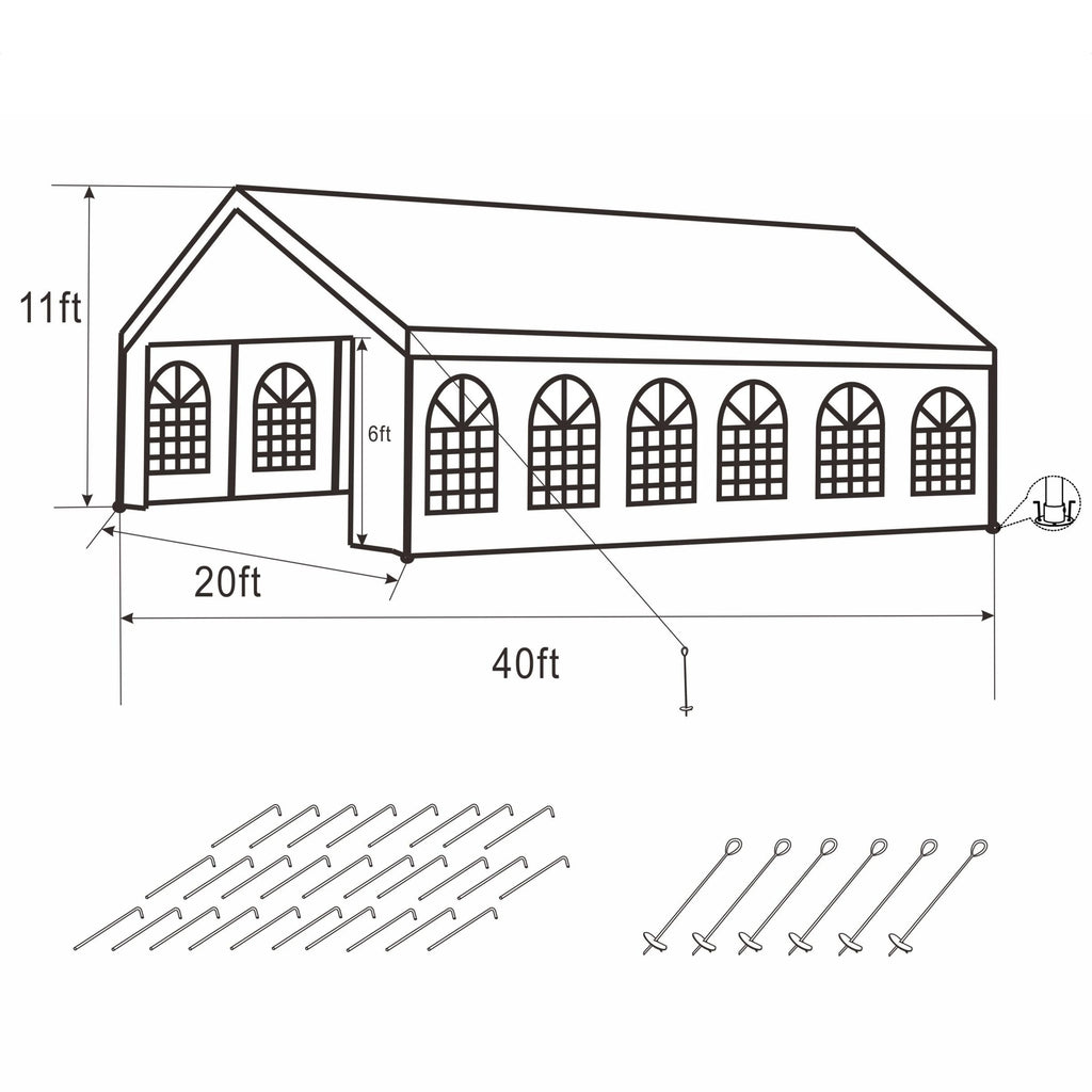 20 X 40 FT White Heavy Duty Outdoor Canopy Tent with Windows C629821