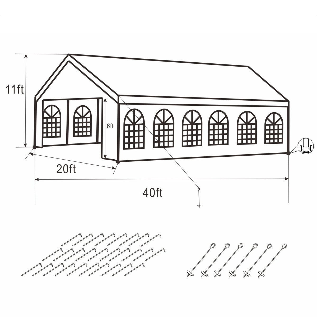 20 X 40 FT White Heavy Duty Outdoor Canopy Tent with Windows C629821