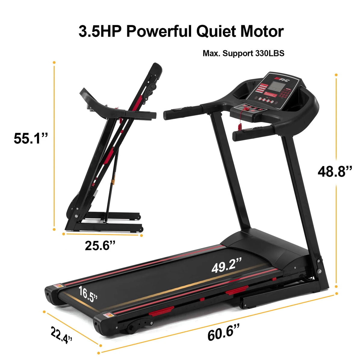 3.5 HP Compact Folding Treadmill 330 LB Capacity X530