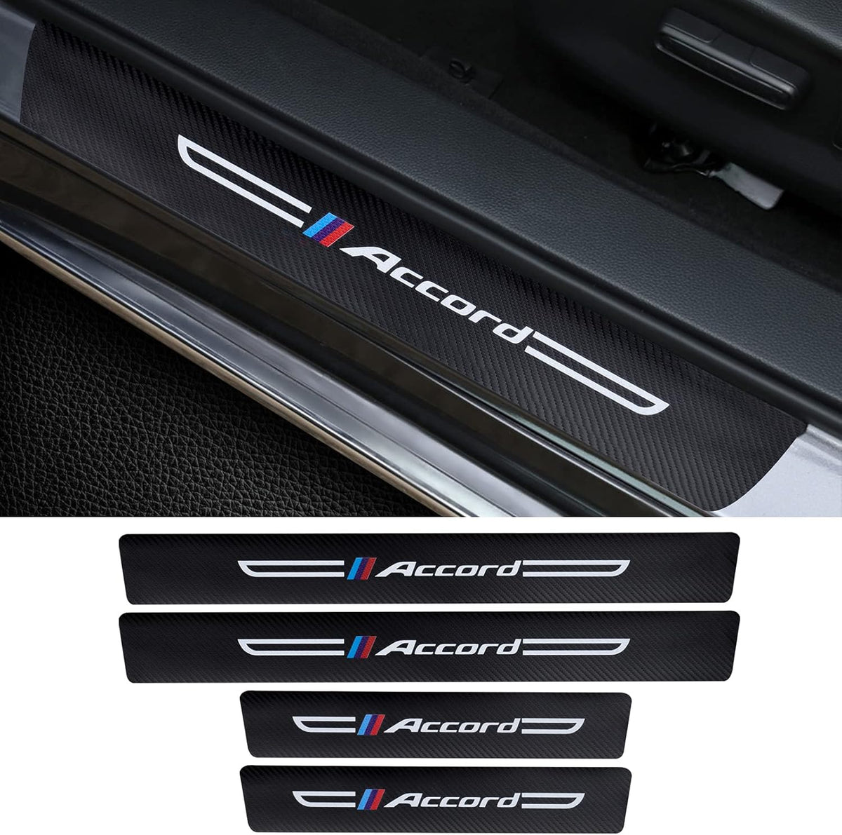 4PCS Carbon Fiber Leather Door Sill Protector Sticker D9074