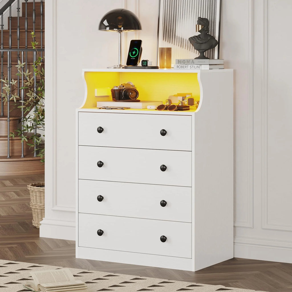 Black 4 Drawer Dresser with Charging Station O2522