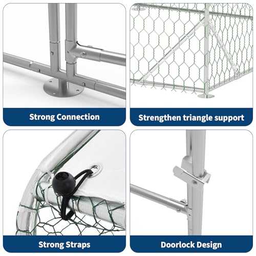 Heavy Duty Walk-in Chicken Coop Metal Poultry Cage with Waterproof UV Cover O65694