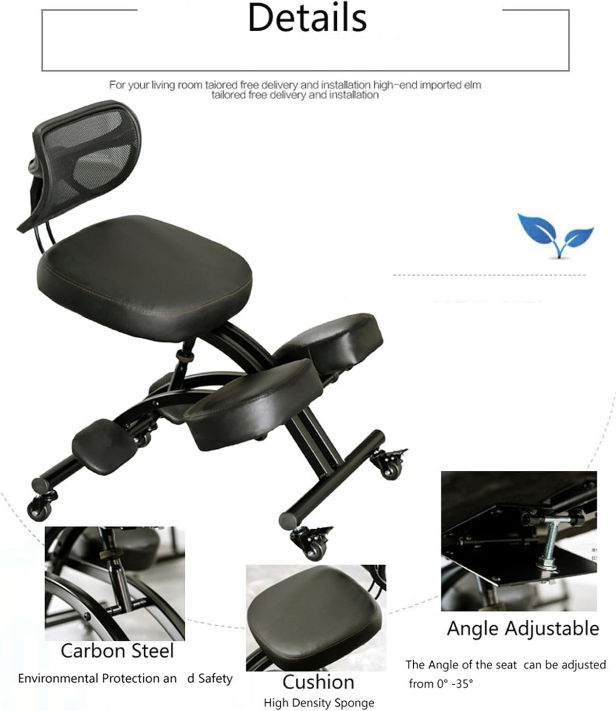 Black Ergonomic Kneeling Chair with Backrest K69844