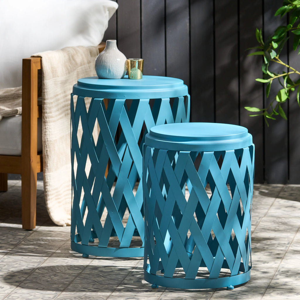 Matte Blue Iron Side Tables Set of 2 B107053