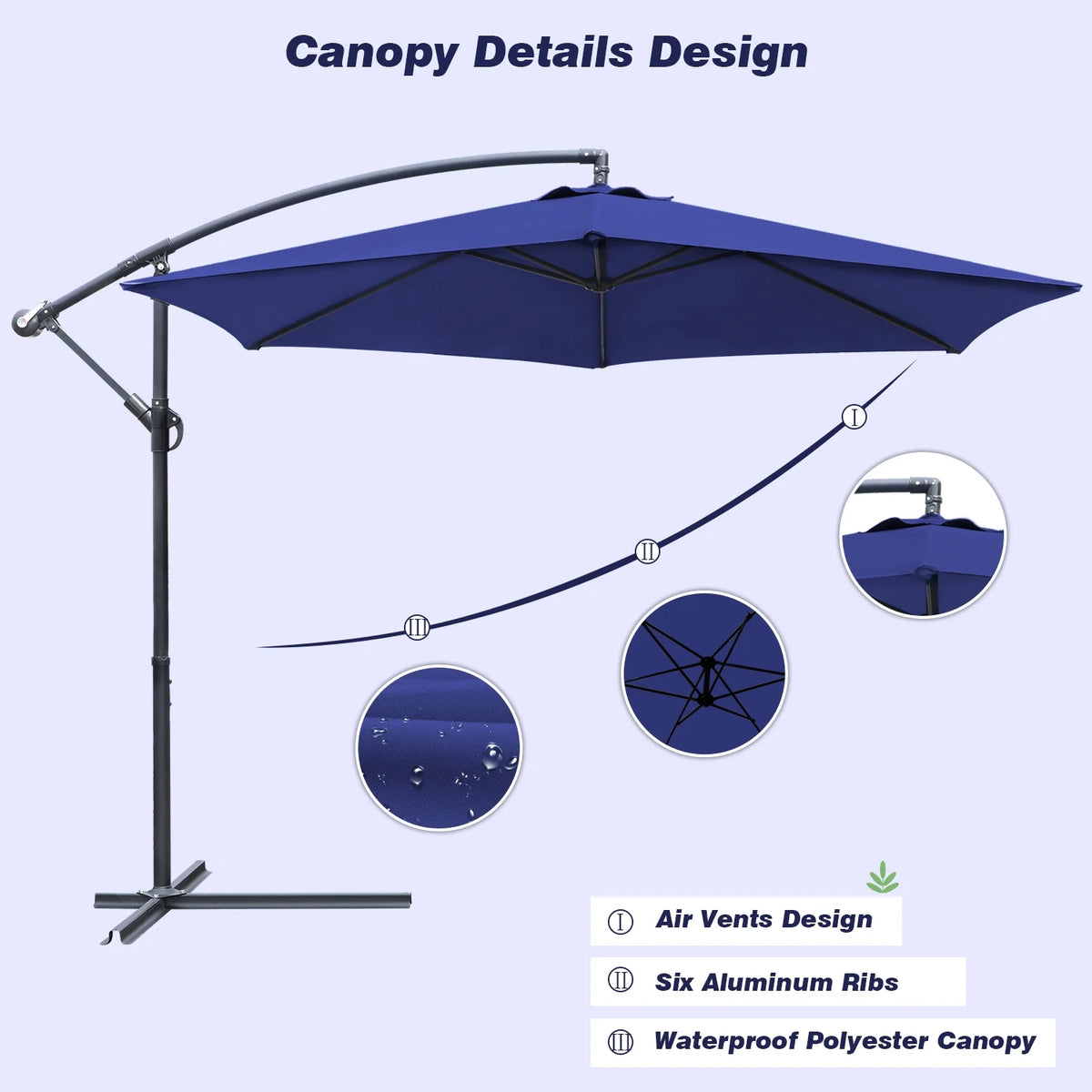 Dark Blue Patio Cantilever Umbrella with Crank & Cross Base V263146