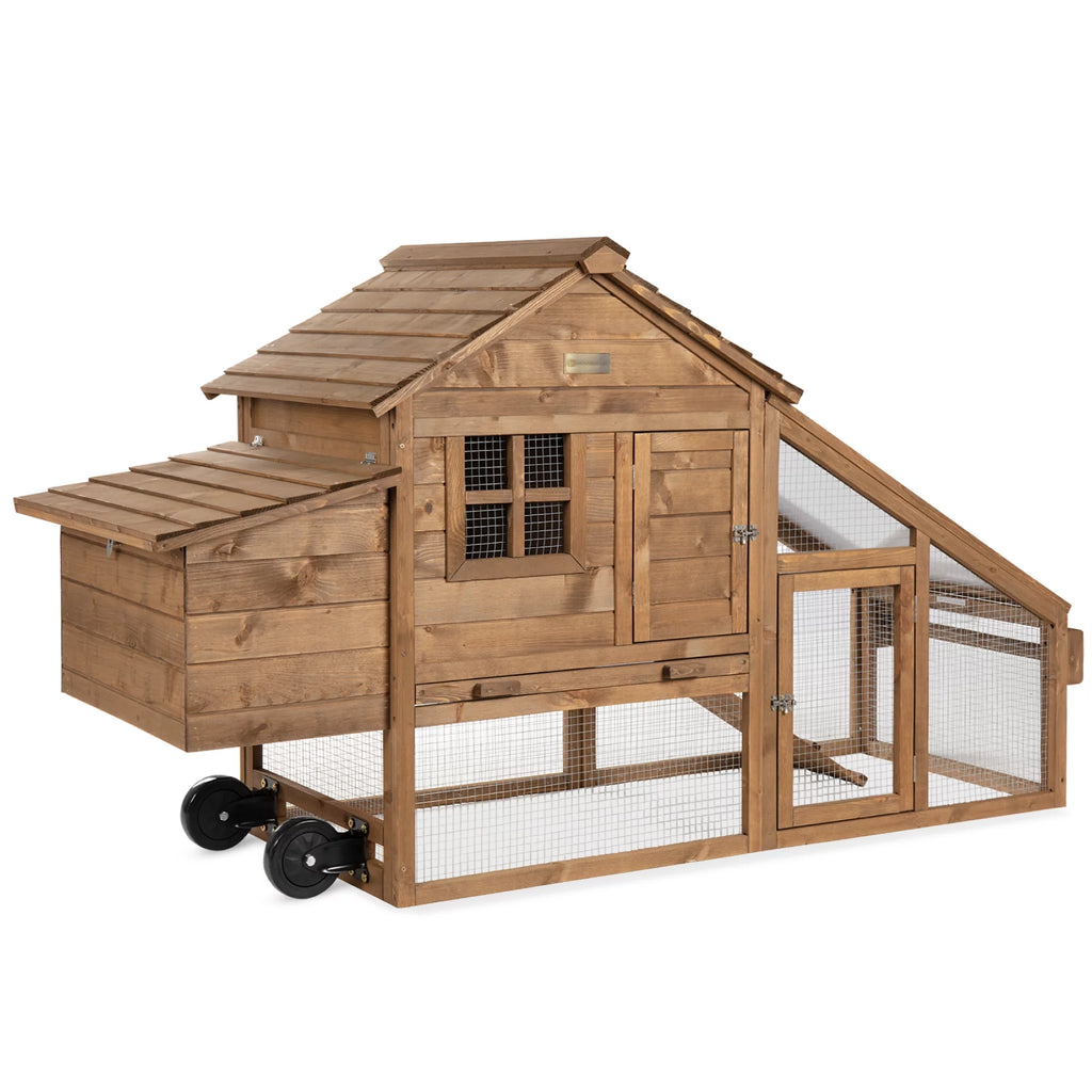 70in Mobile Fir Wood Chicken Coop with Wheels H25233