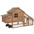 70in Mobile Fir Wood Chicken Coop with Wheels H25233