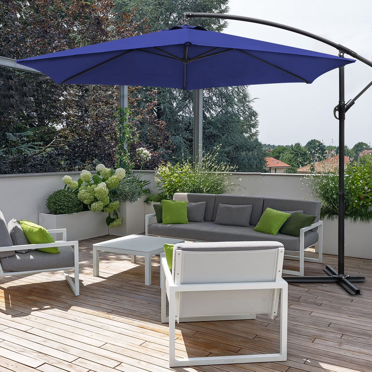 Dark Blue Patio Cantilever Umbrella with Crank & Cross Base V263146