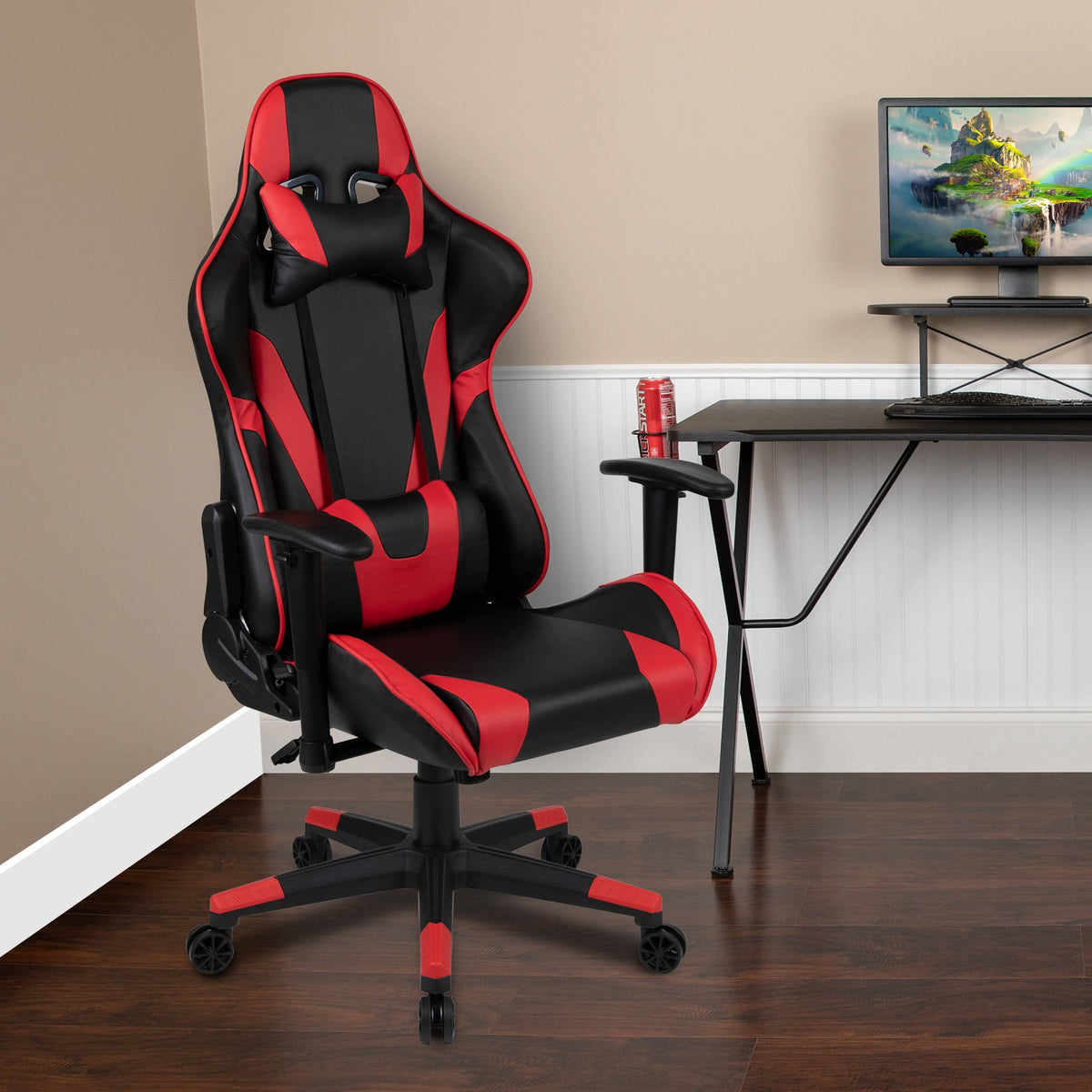 Racing Ergonomic Chair with Fully Reclining Back in Red LeatherSoft X8681