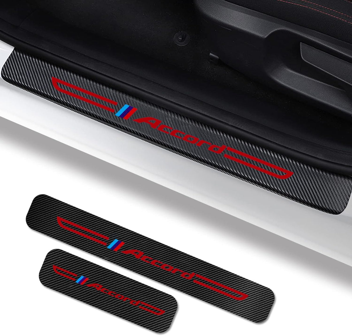 4PCS Carbon Fiber Leather Door Sill Protector Sticker D9074