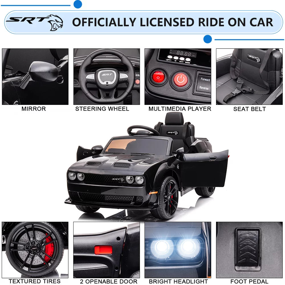 Black Licensed Dodge Challenger Battery Powered Kids Electric Car F1628