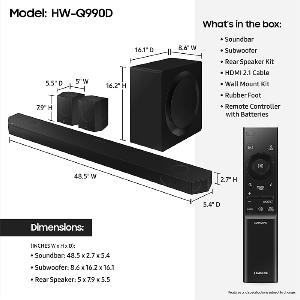 11.1.4ch Soundbar with Wireless Dolby Atmos Audio, Rear Speaker Included C1436
