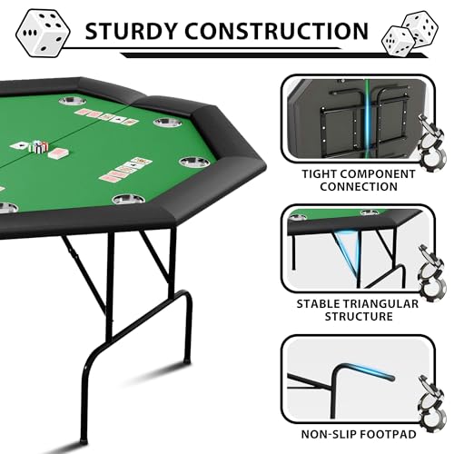 Octagon Poker Table with Metal Legs and 8 Cup Holders X237730