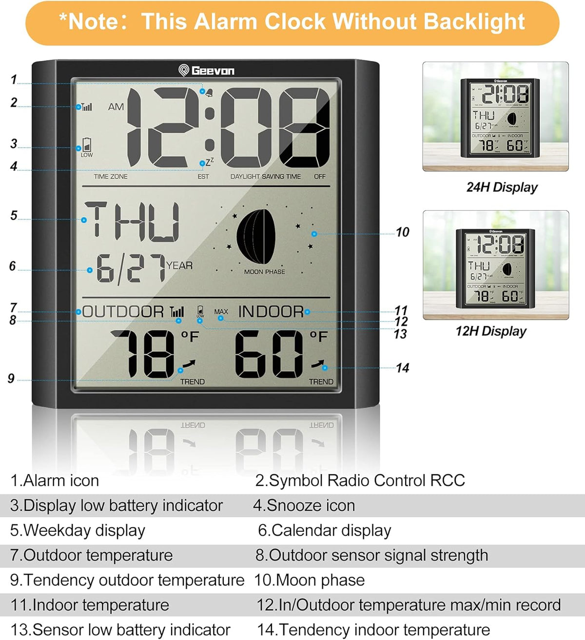Digital Atomic Wall Clock with Indoor Outdoor Temperature B943171