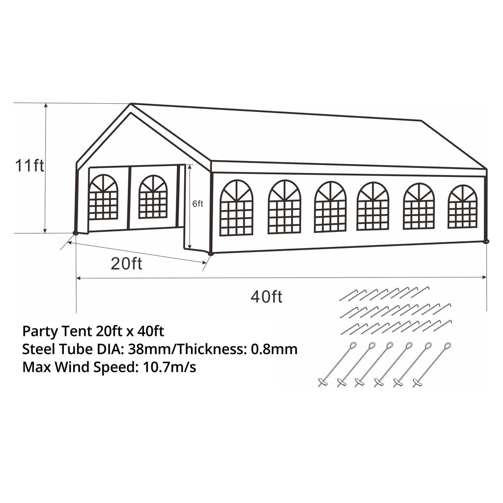 20 X 40 FT White Heavy Duty Outdoor Canopy Tent with Windows C629821