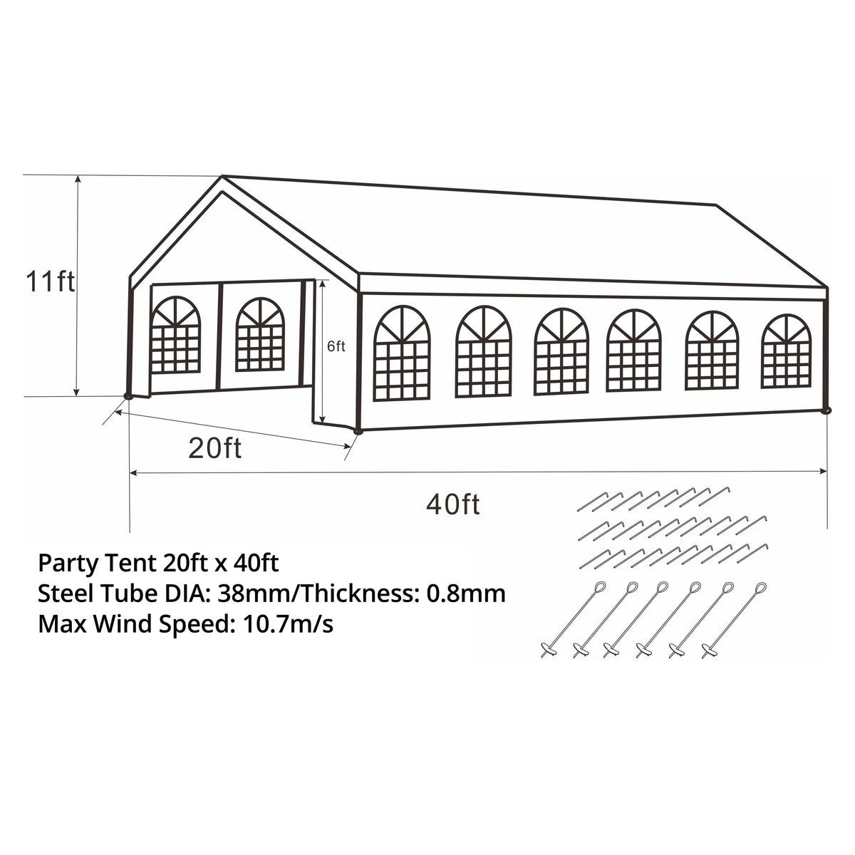 20 X 40 FT White Heavy Duty Outdoor Canopy Tent with Windows C629821