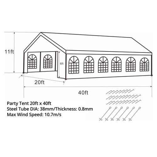 20 X 40 FT White Heavy Duty Outdoor Canopy Tent with Windows C629821