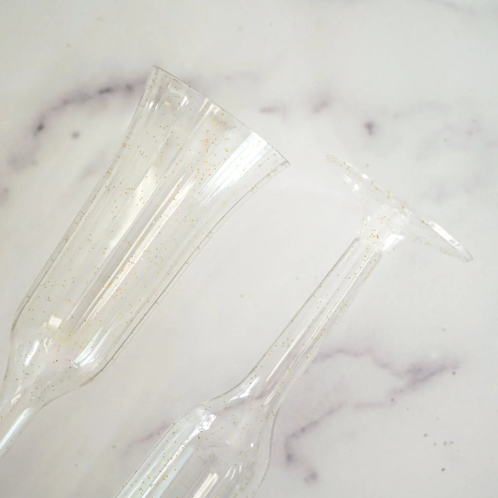 60 Pcs Gold Glitter Clear Plastic Champagne Flutes X29807