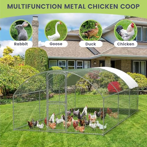Heavy Duty Walk-in Chicken Coop Metal Poultry Cage with Waterproof UV Cover O65694