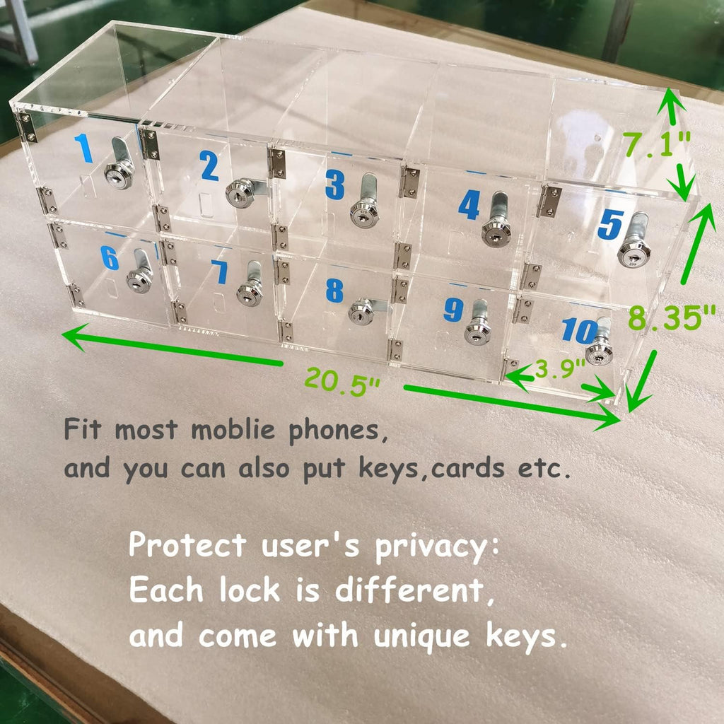 Clear Cell Phone Locker Box with Door Locks and Keys Wall-Mounted Storage Cabinet S2415