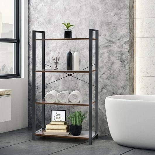 4-Tier Rustic Brown Bookshelf Storage Rack T2426