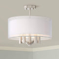 Semi Flush Mount Ceiling Light Brushed Nickel 18 Wide 5-Light White Linen Double Drum Shade G798