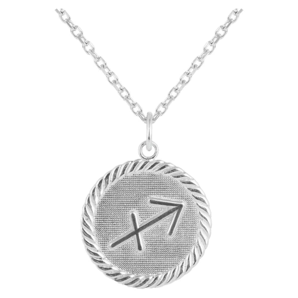 Solid Gold Sagittarius Zodiac Charm Coin Pendant Necklace (16 Inches) Y719