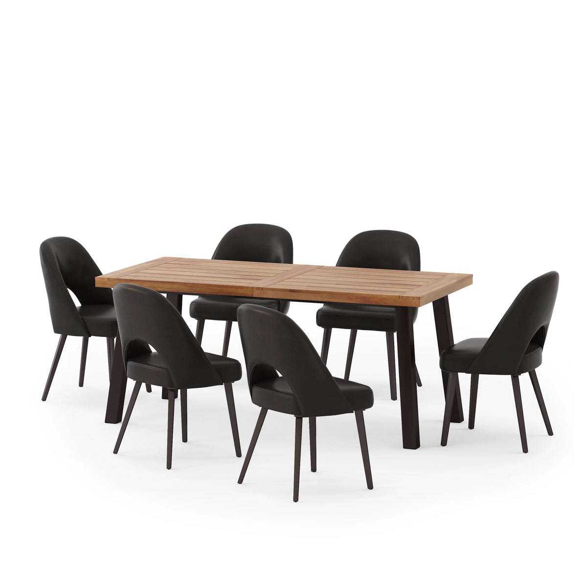 7 Piece Faux Leather Metal Wood Dining Set O346767