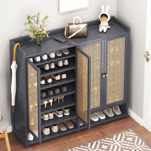 Bamboo 8 Tier Shoe Storage Cabinet with Doors and Drawers T696909