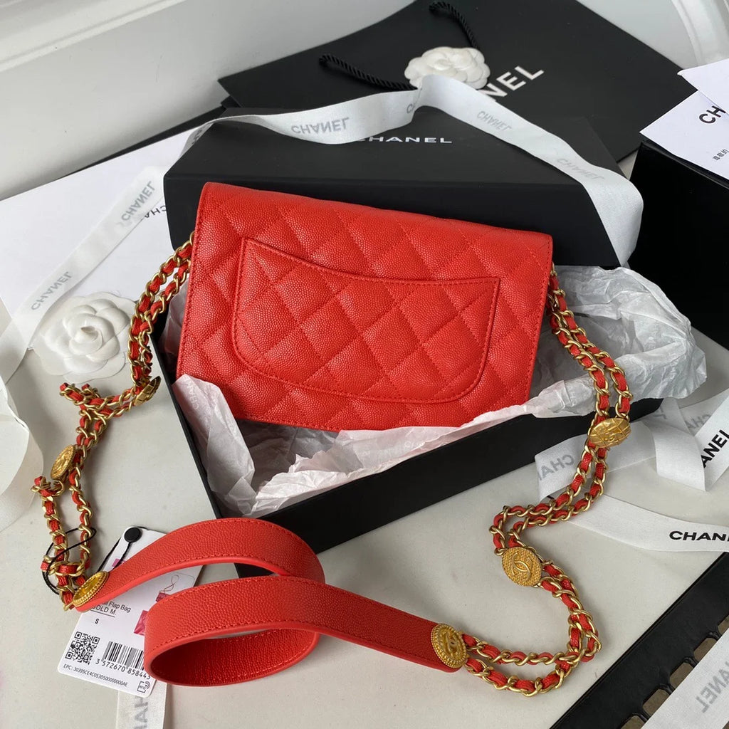 Small Flap Bag Gold Hardware Red Handbag L846
