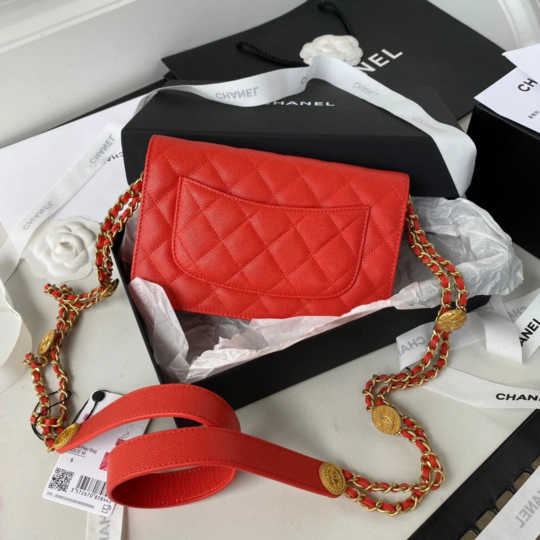 Small Flap Bag Gold Hardware Red Handbag L846