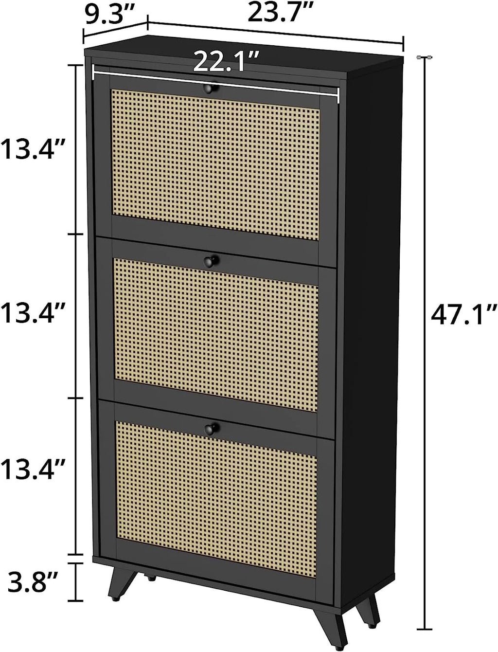 Black Rattan 3 Drawer Narrow Shoe Cabinet X967386