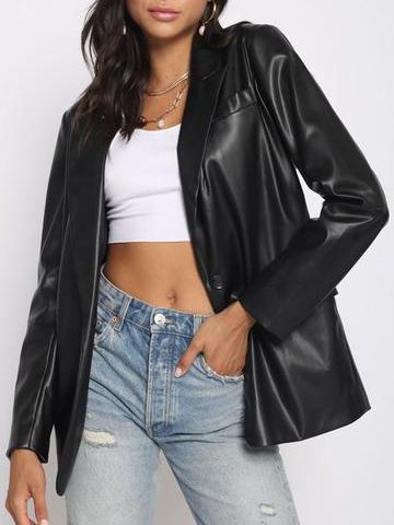 Recycled Vegan Leather One Button Blazer Jacket Z8103