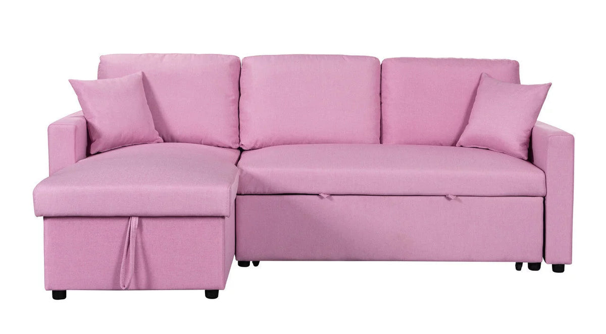 Pink Linen Reversible Sleeper Sectional Sofa with Storage Z3039