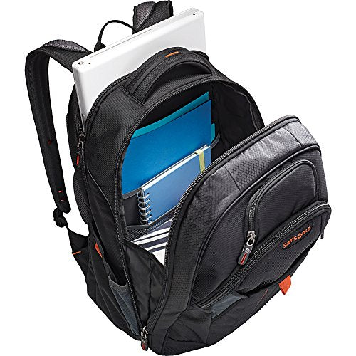 Large Backpack, Black/Orange, 18 x 13.3 x 8.6 R660