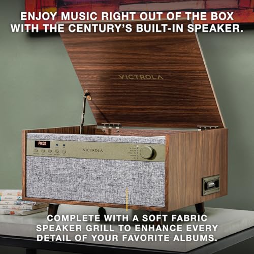 6-in-1 Turntable with CD & Cassette Player, Bluetooth, Walnut E16548