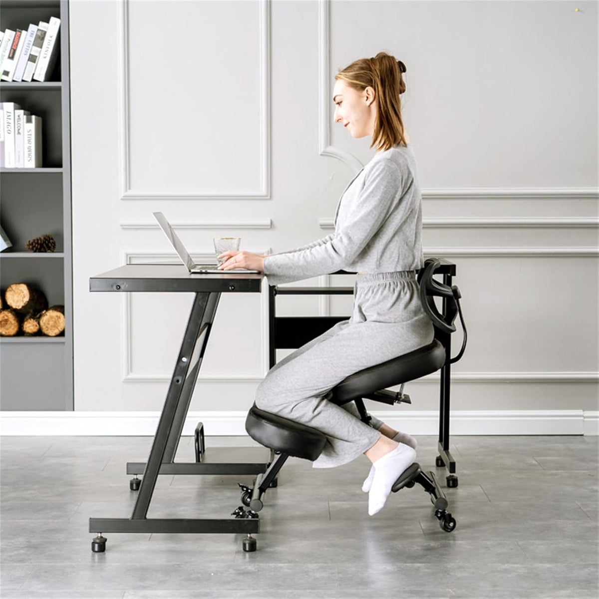 Black Ergonomic Kneeling Chair with Backrest K69844