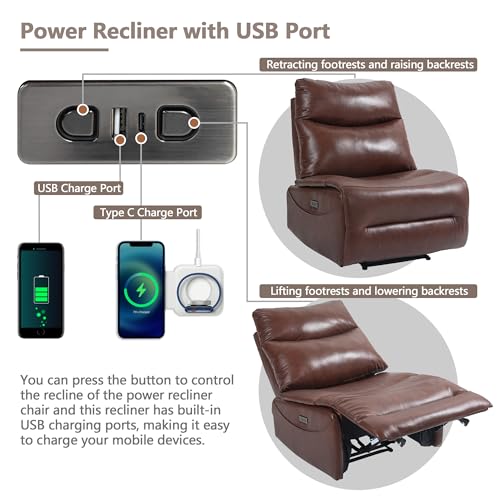 Genuine Leather Electric Power Recliner Chair with USB Charge Ports, 33.5'' Extra Large Width L150693